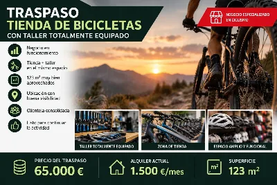 Tienda de ciclismo y taller | Local de 123 m² | Taller montado y equipado